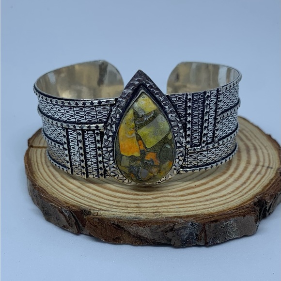 Copper Bumble Bee Jasper Silver Handmade Bangle Cuff - Picture 8 of 10